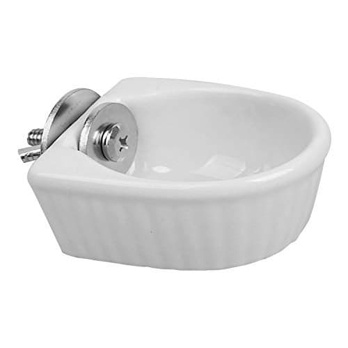 Small Animals Bowl, Detachable Cage Feeder Pet Ceramic Water & Food Feeder, Small Animal Supplies for Rabbit Parrot Squirrels Chinchilla Hamster Ferret (White, M)