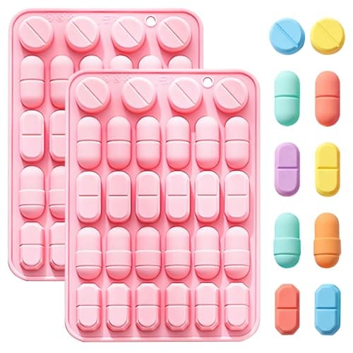 Silicone Pill Mold Trays for Making Pills, Set of 2, 28-Cavity Capsule Shaped Candy Molds for Chocolate Ice Cube Gummy