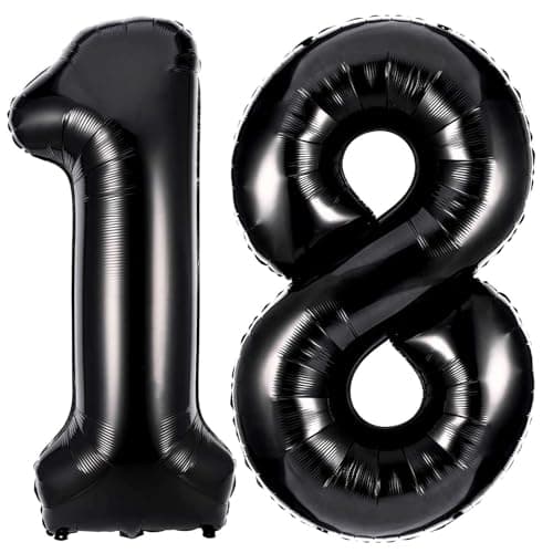 Black 18 Number Balloons 40 Inch Giant Number 18 Balloons Foil Mylar Helium Black Number Balloons for 18th Birthday Party Supplies Anniversary Event Celebration Decorations