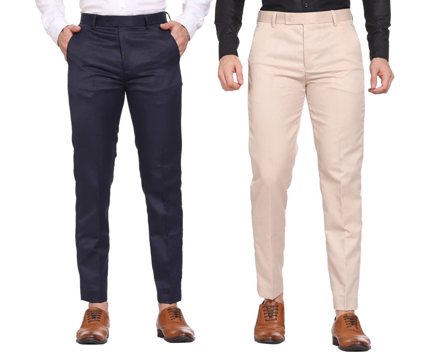 MALENO Men's Slim Fit Cotton Blend Formal Trouser (ML104_Navyblue_Cream_30)