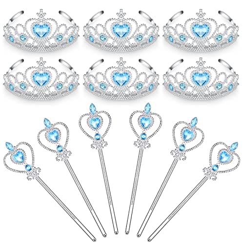 Chalyna 12 Pcs Princess Crowns Tiara Wand for Little Girl Silver Heart Jewel Plastic Tiara Winter Gift for BirthdayBlueHeart Style