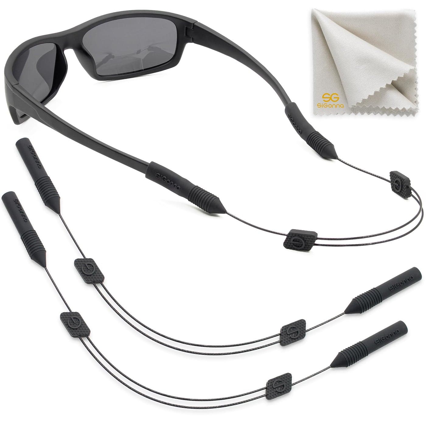 SIGONNA Eye Glasses String Strap Holder No Tail Sunglass Strap for Men Adjustable Eyeglass Strap for Women Wired Eyewear Retainer Lanyard 2 Cords 13 M