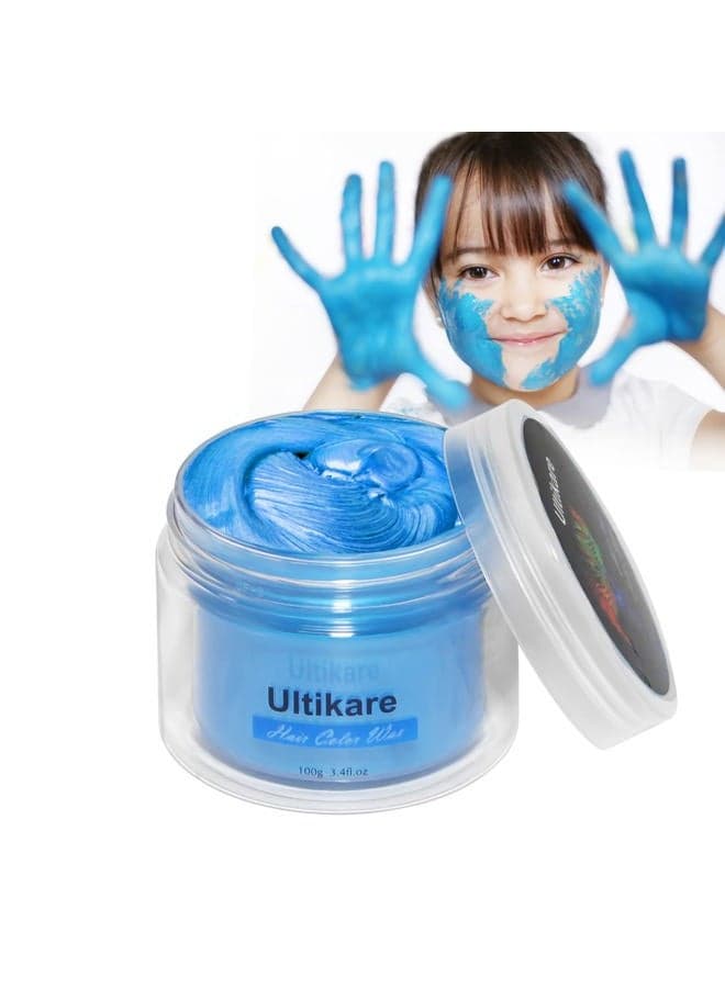Temporary Hair Color for Kids, Blue Hair Dye Natural Styling Wax Color Instant Mud Cream Gel 3.4 Fl Oz Girl Gifts, Party, Cosplay DIY, Children's Day