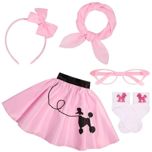 SIZGAROOT 50s Outfit for Girls 50s Poodle Skirt Costume for Girls with Accessories Halloween Party Dress Up 68 Years
