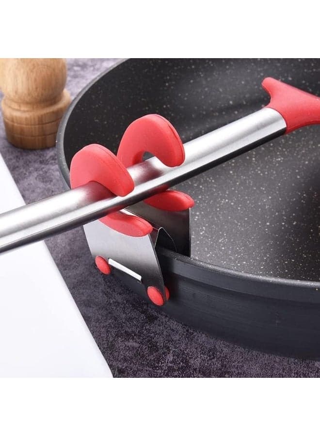 Silicone Spoon Holder for Pots, Clip-On Utensil Rest, Safe Spoon Clip Fits Pots & Pans, Kitchen Tool Organizer, Dishwasher Safe Cooking Tool for Stovetop, Fits All Pots & Pans (Red)