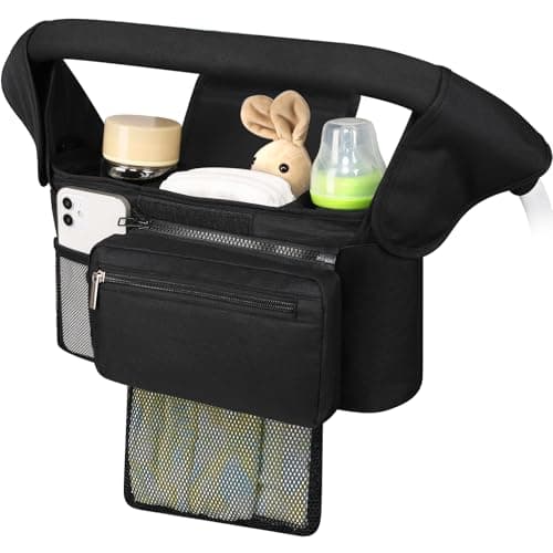 Accmor Universal Stroller Organizer with Insulated Cup Holder Detachable Phone Bag and Shoulder StrapStroller Bag Caddy Organizer Fits for Uppababy Baby Jogger Britax Strollers