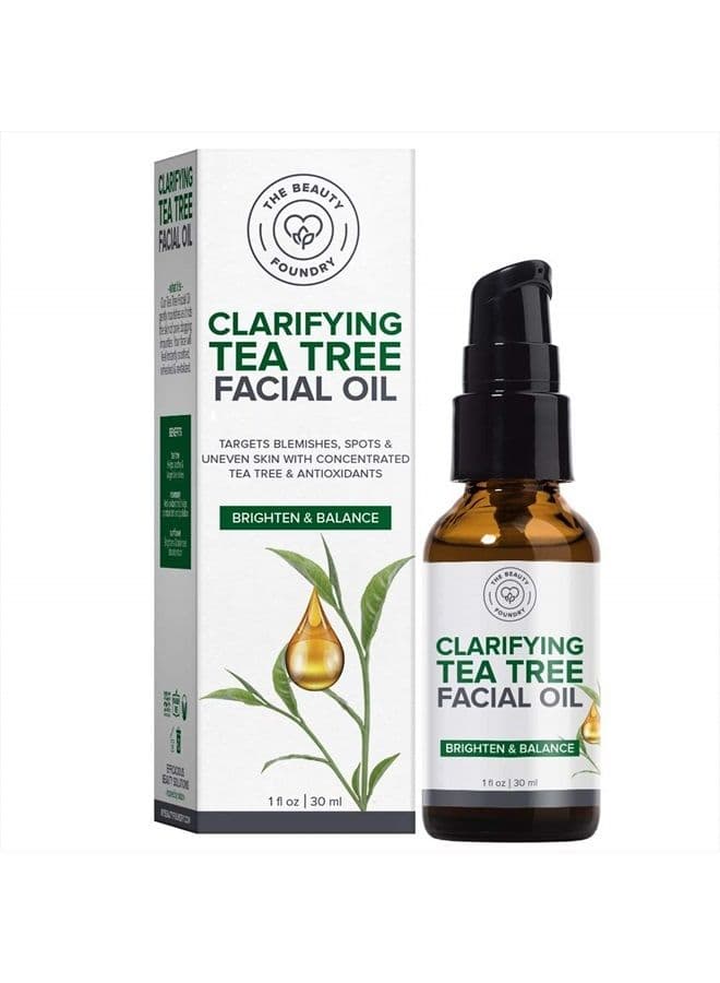 Clarifying Tea Tree Facial Oil, Targets Acne and Uneven Skin Tone, Antioxidant-Rich Beauty Oil, 1-fl oz/30ml (1 Pack)