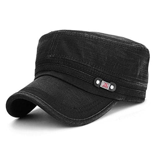 Glamorstar Unisex Cadet Army Cap Washed Cotton Military Corps Hat Flat Top Cap Black,One Size