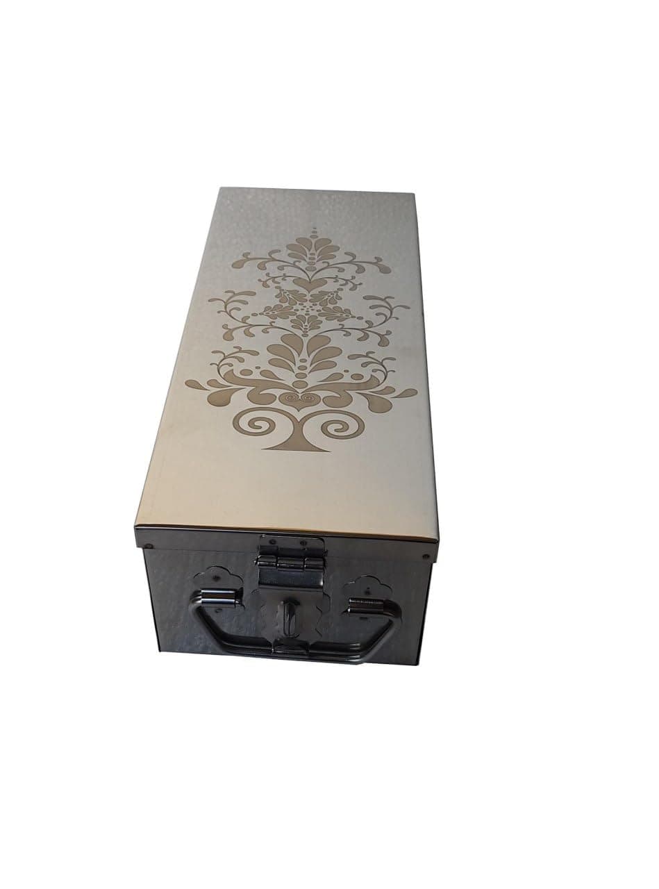 Crevita Stainless Steel Locker Boxes Jewellery Boxes Cash Peti Size - 12.2 Inch With Laser Printed Design (Steel) (12.2 x 5 x 4.5 INCH) (liflowerBig)