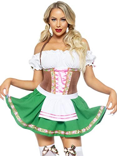 Leg Avenue womens - 2 Piece Gretchen Dress With Stockings Oktoberfest Peasant Top Dress for Women Adult Sized Costumes, Green, X-Large US
