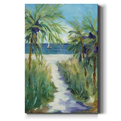 Renditions Gallery Canvas Wall Art Paintings for Home Palm tree Pathway to the Sandy Beach Abstract Hanging Prints for Living Room Office Kitchen Decor - 12"X18" LT15