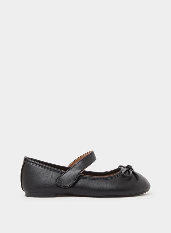 Girls Bow Detail Velcro Ballerina Shoes