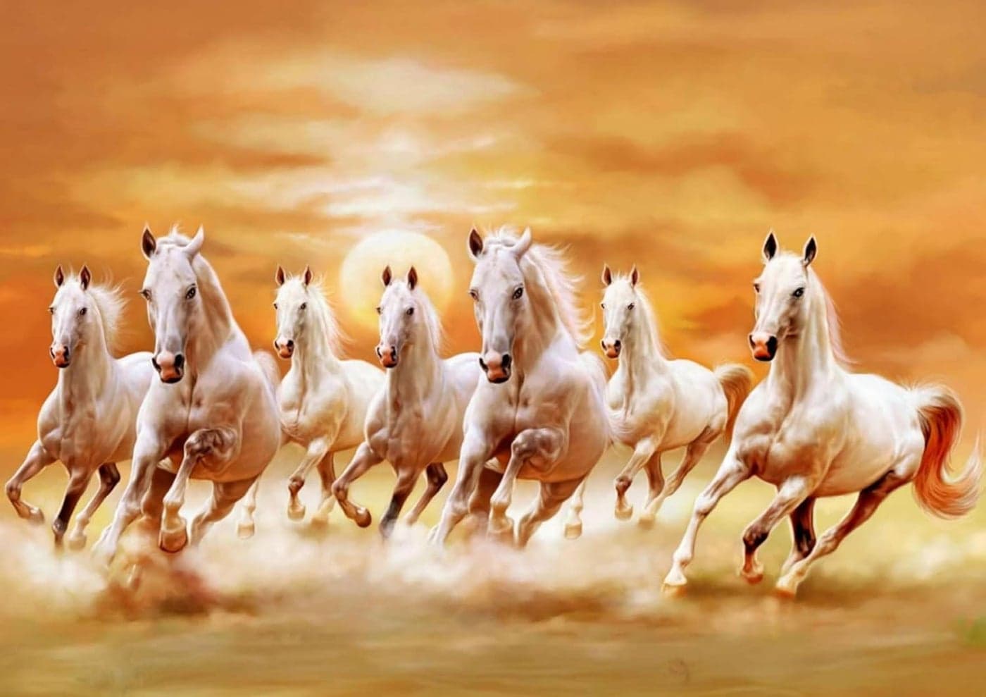 INKLICK Seven Running Horses Painting Poster Vastu 7 running horse poster for home office living room wall decoration