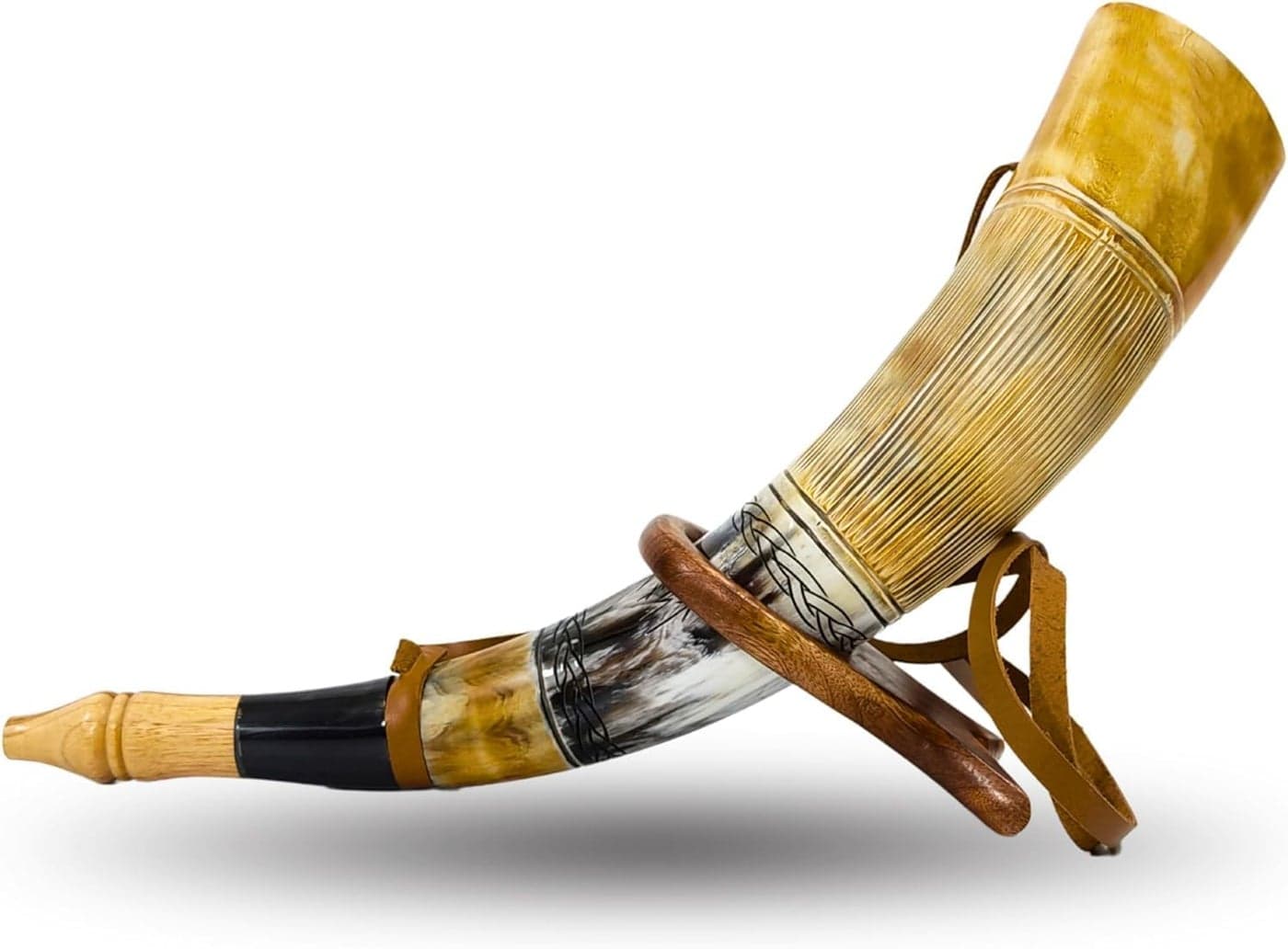 Viking War Horn - 16" Genuine Ox-Horn Battle Trumpet with Stand