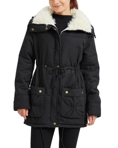 MEWOW Women's Winter Mid Length Thick Warm Faux Lamb Wool Lined Jacket Coat (M, Black)