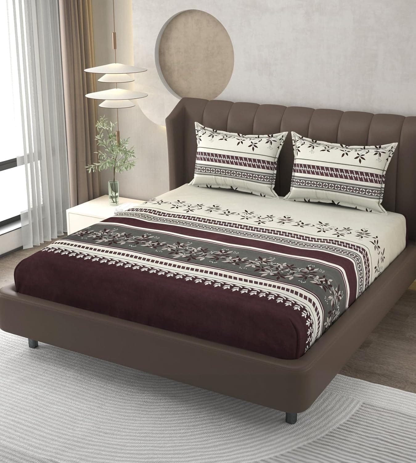 RAREBIRD Soft Cotton Super King Size XXL Printed Flat Double Bedsheet 108 X 108 Inches with 2 Pillow Cover Without Joint II 400 TC 9 Feet 108 x 108 Inches 275x275 cm Super King