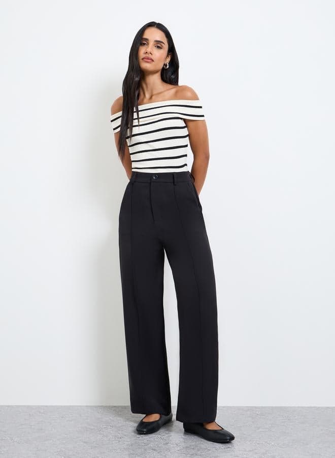 Black Solid Wide-Leg Pants