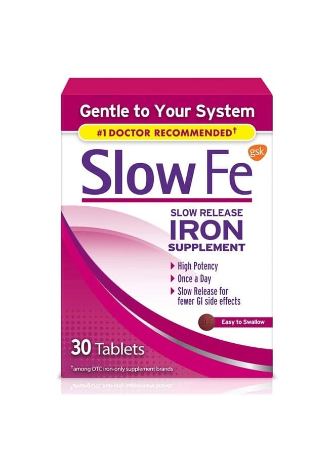 45mg Iron Supplement for Iron Deficiency, Slow Release, High Potency, Easy to Swallow Tablets - 30 Count