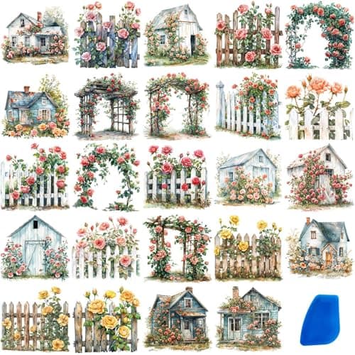 ZMRU 24 Sheets of Watercolor Style Rub on Transfers for Crafts Perfect for Glass Porcelain Leather Canvas and Fabric Projects IOD Transfers Included3 3inch Spring Rose