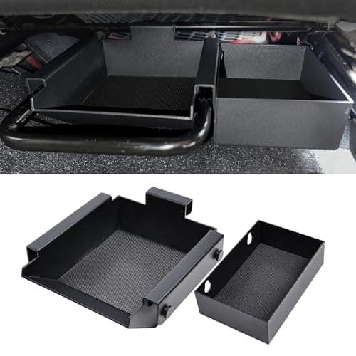 RERPRO Front Under Seat Storage Box Compatible with Jeep Wrangler JL Gladiator JT 2018-2025 Interior Accessories, 1 Large + 1 Small Hidden Organizer Tray, Aluminum Alloy Black, (Manual Seat Only)