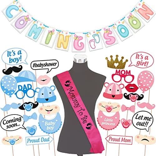 Wobbox Baby Shower Decoration Items| Baby Shower Ceremony Photo Booth Props for Photoshoot, Baby Shower Banner& Mom to Be Sash, Godh Bharai Ceremony Decoration Kit-(FP1880)