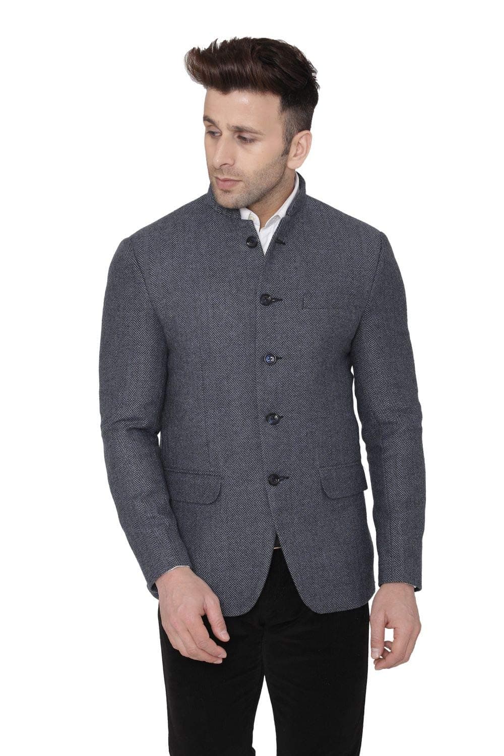Wintage Men's Tweed Regular Fit Casual and Festive Casual Blazer Coat Jacket (Blue, 38)