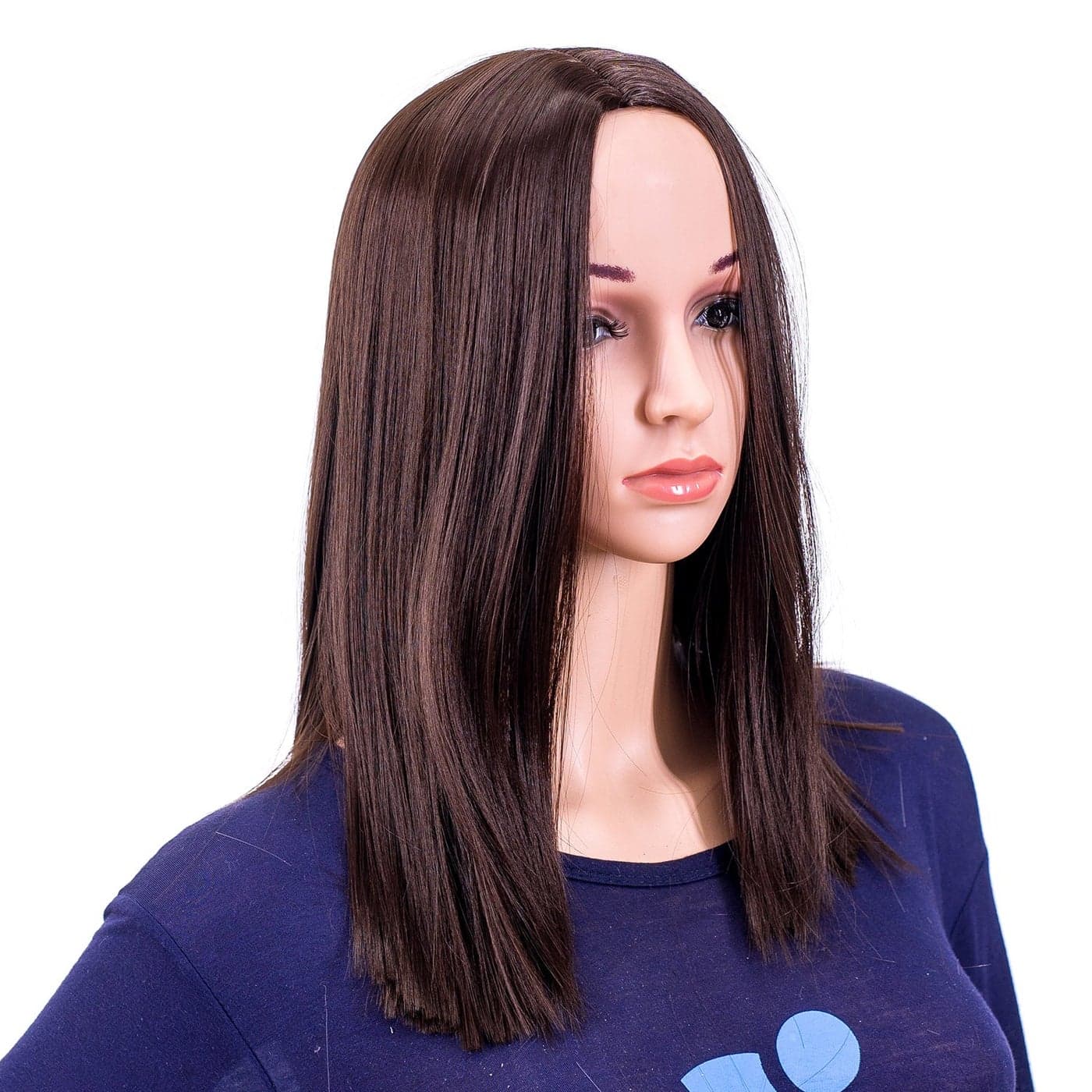 SWACC 14Inch Short Straight Middle Part Hair Wig Medium Length Synthetic Heat Resistant Wigs for Women with Wig Cap Dark Brown4