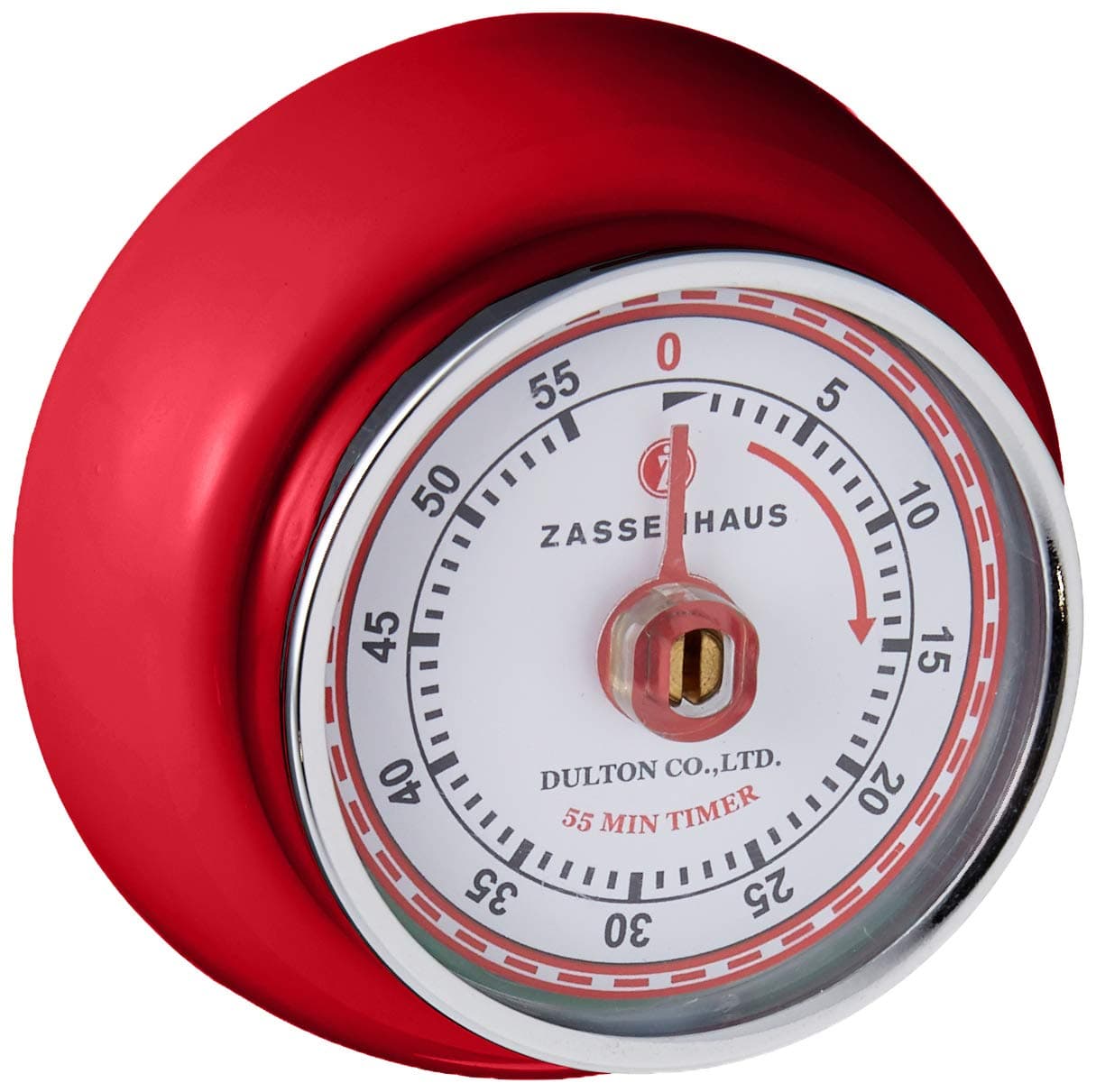 Zassenhaus Magnetic Retro Kitchen Timer Classic Mechanical Cooking Timer Red 275Inch
