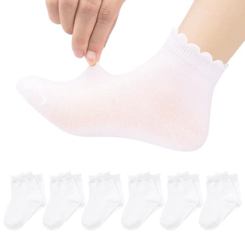 Looching 6 Pack Toddler Baby Girls Boys No Show Ankle Socks Cotton White Mesh Thin Low Cut Socks Kids 6-8Years