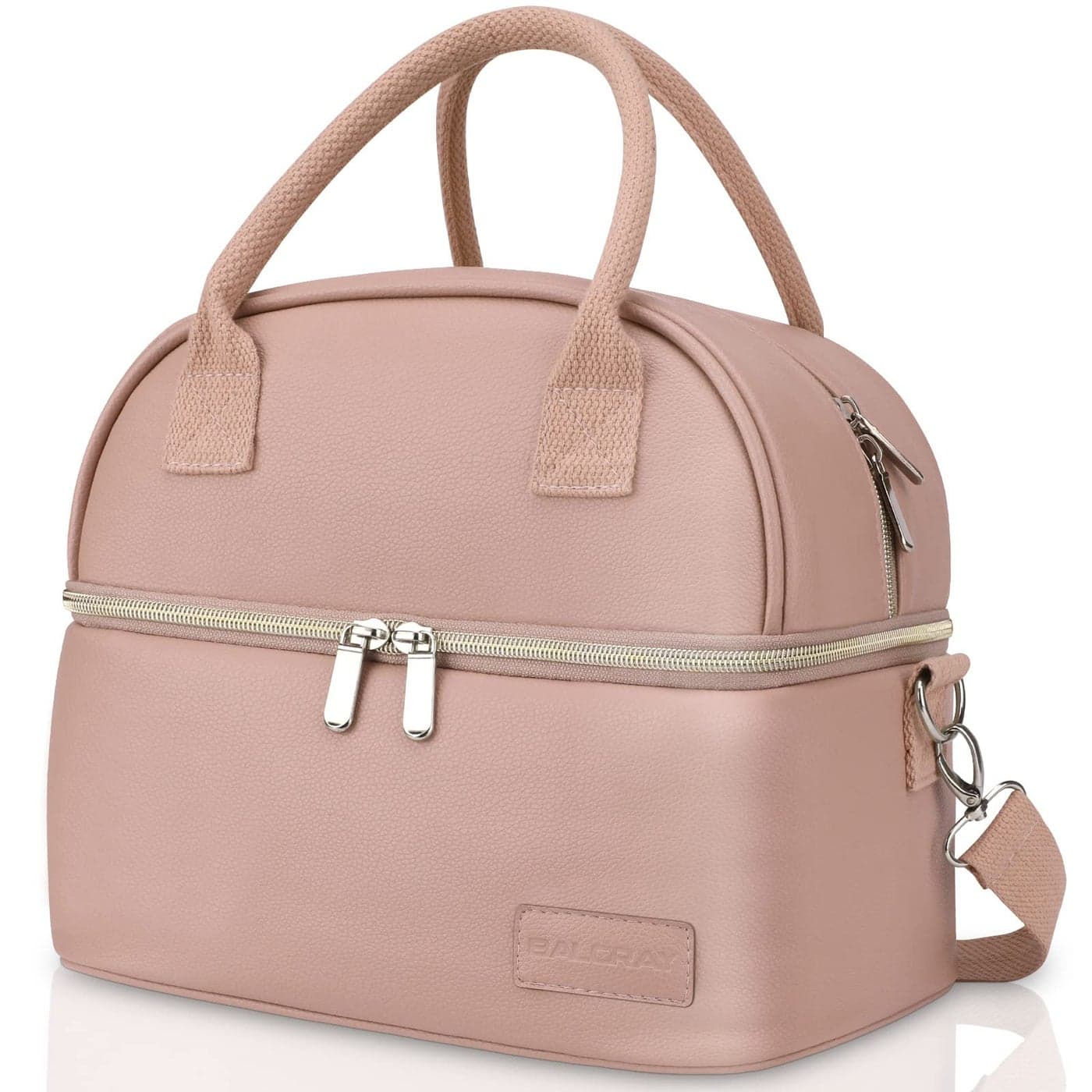 BALORAY Lunch Bag for Women Men, Double Deck Lunch Box for Adults, PU Leather Lunch Tote Bag Insulated Lunch Bags with Strap for Work Office Picnic