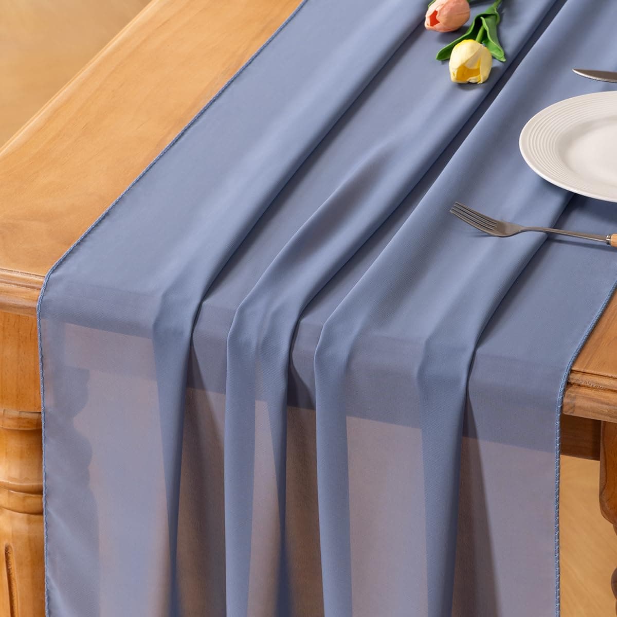 Socomi Dusty Blue Chiffon Table Runner Fall Thanksgiving Boho Rustic 10ft 29x120 Inches Wedding Runner Sheer Bridal Shower Decorations