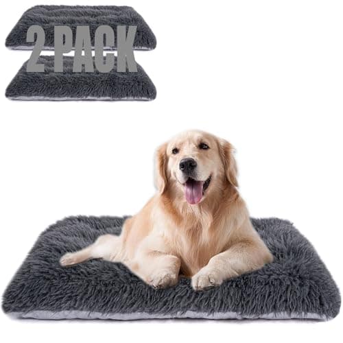 Machine Washable Dog Bed Deluxe Plush Dog Crate Pad and Cat Bed AntiSlip Bottom Kennel Pad Mat Fuzzy Pet Beds for Large Medium Small Dogs Breeds Dark Grey 240L x 180W x 30Th x 2 PACK