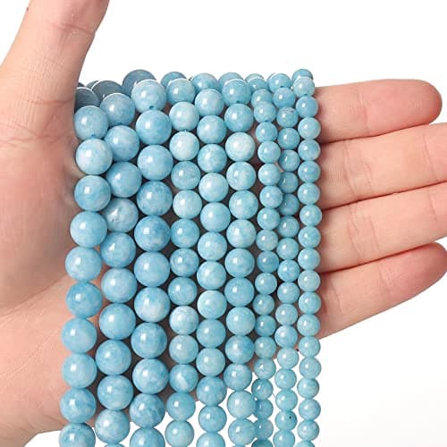60pcs 6mm Blue Chalcedony Loose Beads for Jewelry Making Natural Semi Precious Beads Round Smooth Gemstone Spacer Beads Charms for Necklaces Bracelets