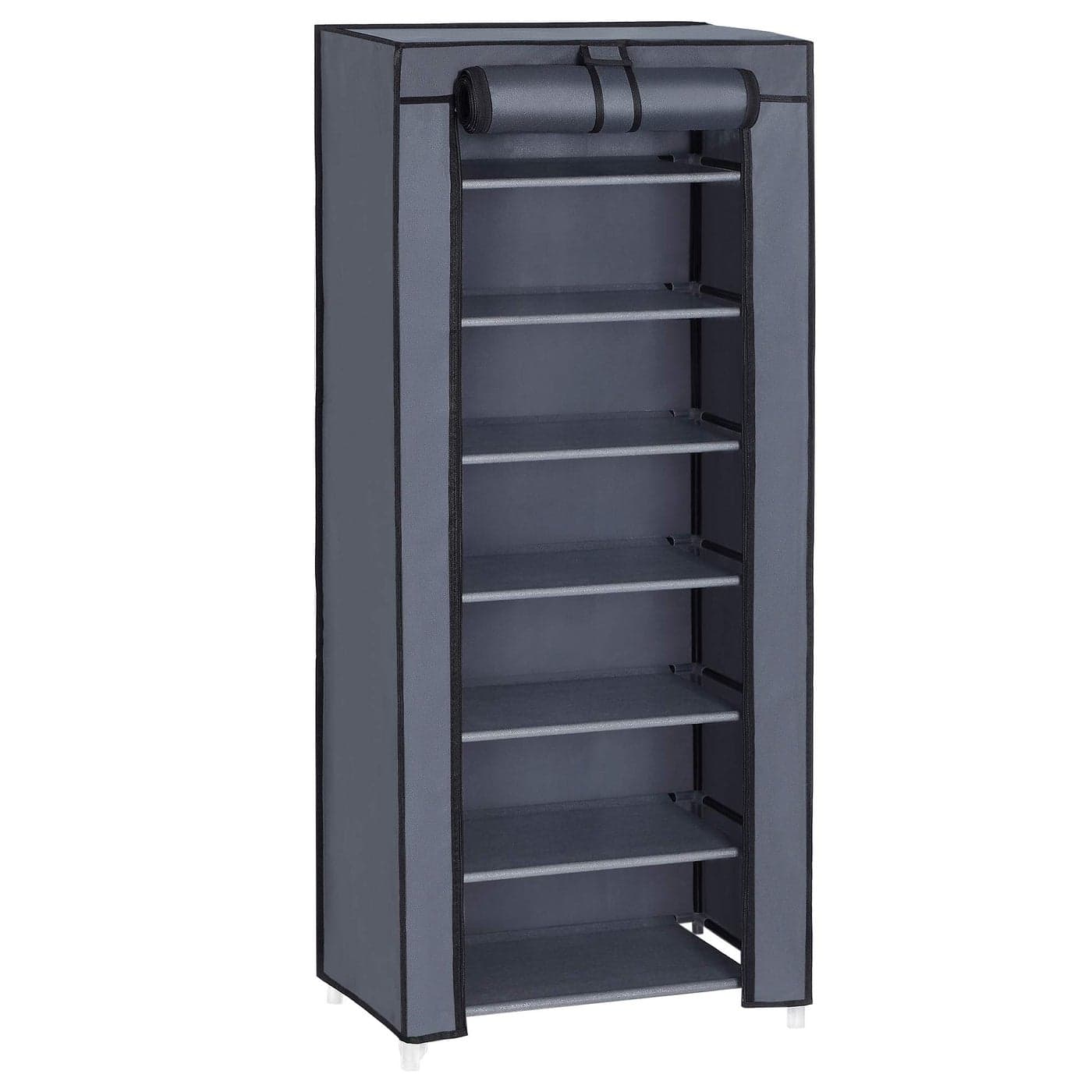 SONGMICS 7 Tier Fabric Shoe Rack Storage Cabinet 28 x 46 x 126 cm with Protective Cover Sports Shoes High Heels Slippers Metal Frame Grey RXJ024G02