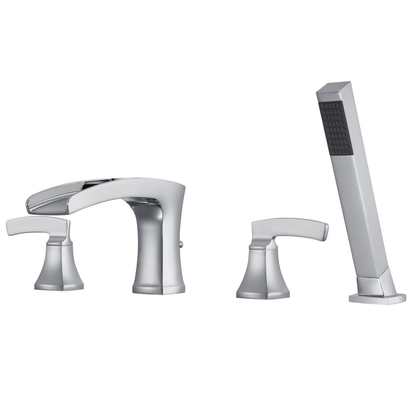 Artiqua Tub Filler Roman Waterfall Tub Faucet Chrome Deck Mount Bathtub Faucets 4 Hole Brass Bathroom Faucets with Hand Shower