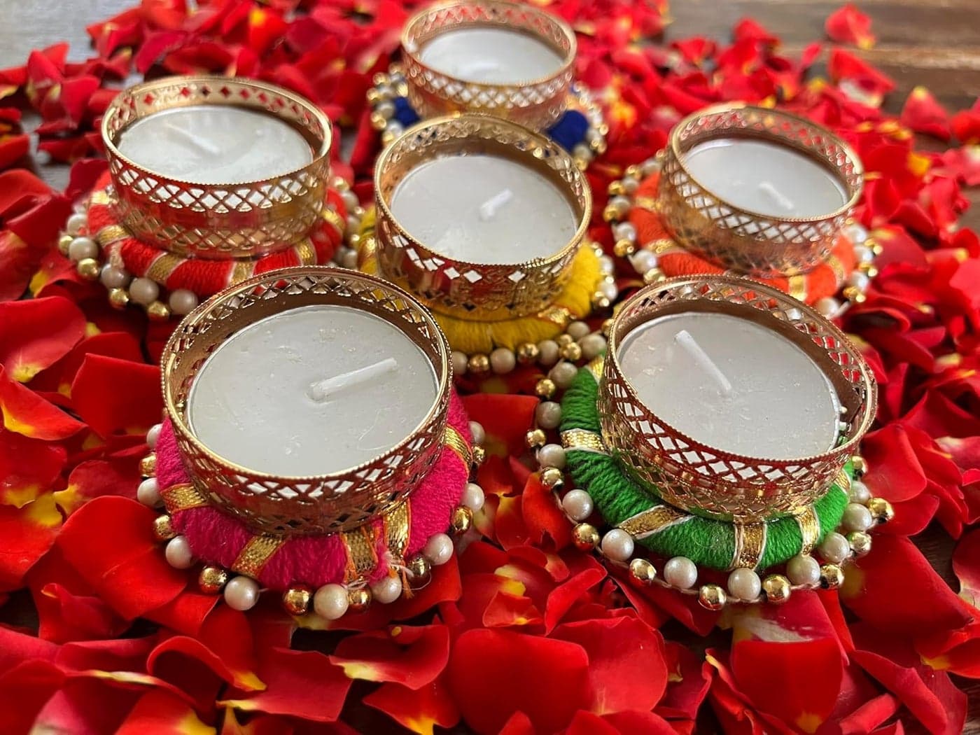 Crafted Forever Handmade TeaLight Candle HolderDecorative diyas for Dusshera Diwali Festival Home Decor Set of 6 Assorted Colours