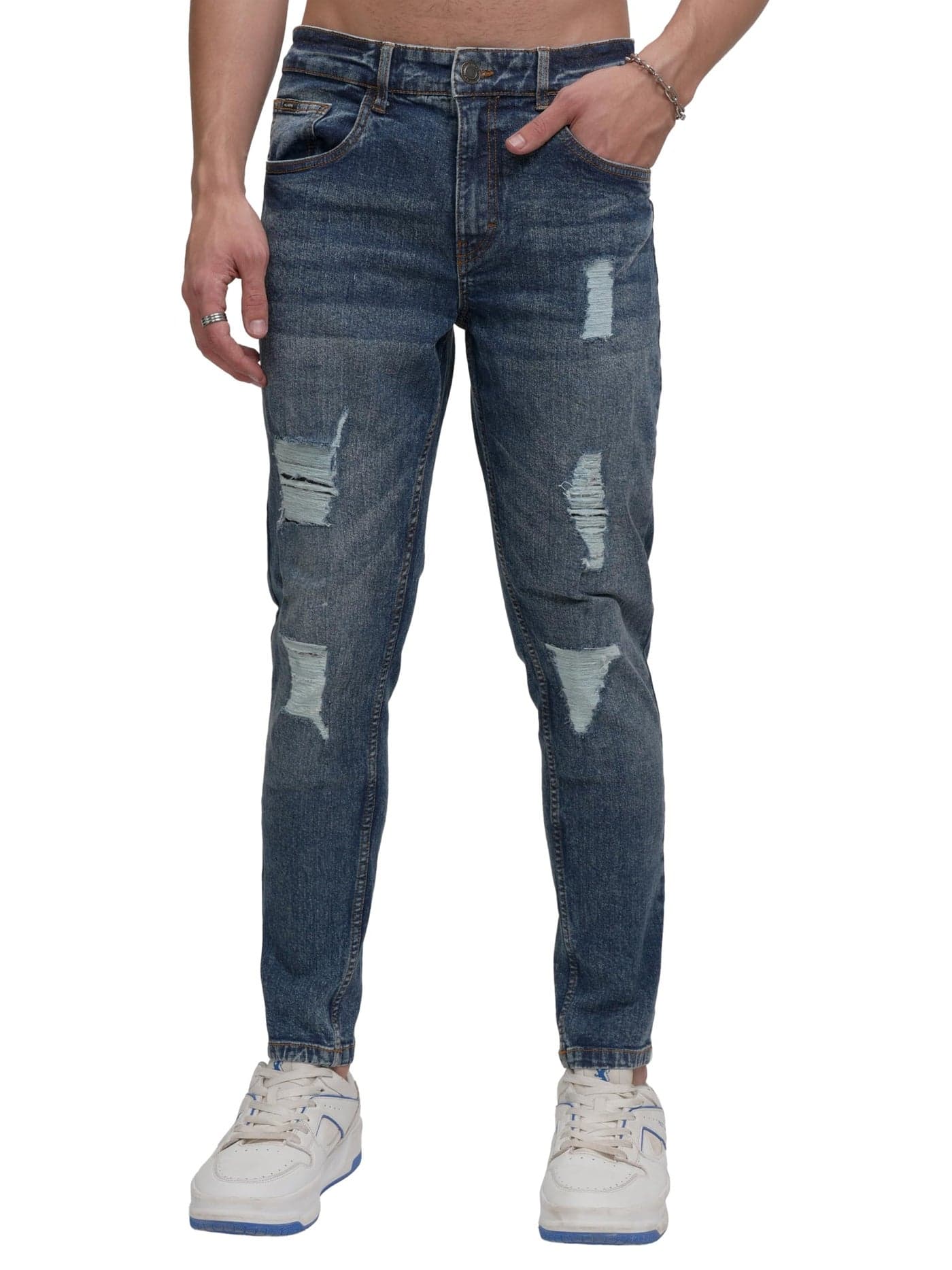 Highlander Men’s Distressed Ankle-Length Jeans | Rugged Look | Stretch Fabric | Bold Streetwear