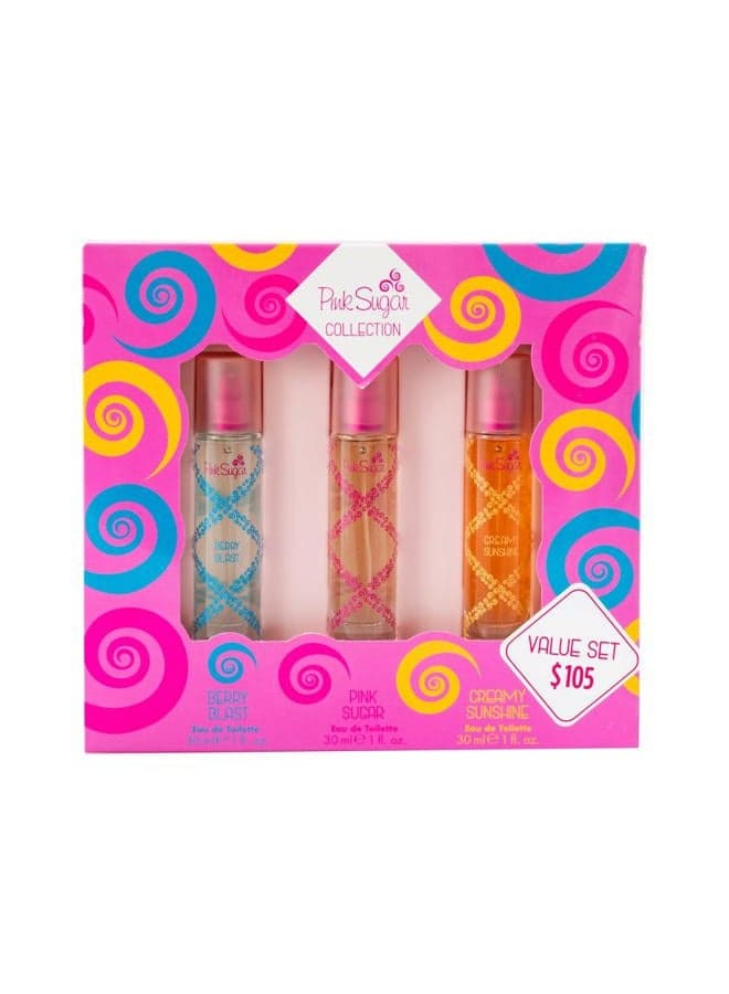 Pink Sugar Collection by Aquolina for Women – 3 Pc Gift Set -Pink Sugar Spray, Berry Blast Spray, Cream Sunshine Spray (EDT)