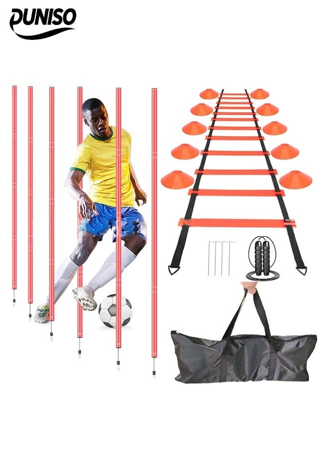 Speed Agility Training Kit,Football Kick Trainer,Football Training Equipment,With Agility Training Poles,Soccer Cones,Jump Rope,Ground Pegs,Agility Ladder,Suitable For Physical Education Teachers, Coaches, Athletes, And Beginners