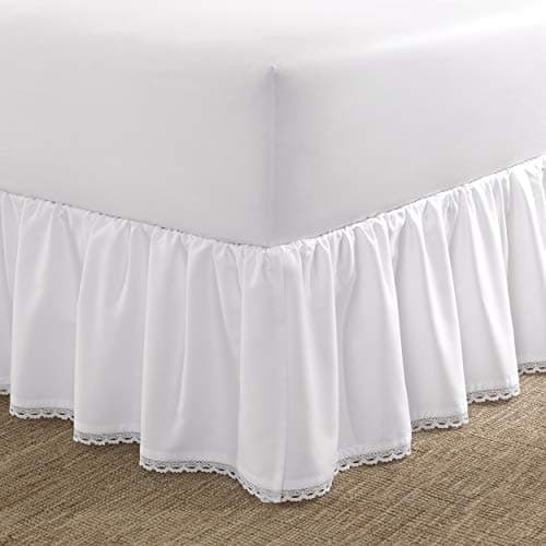 Laura Ashley Home - USHSEA1125272 Crochet Ruffle Collection Luxury Premium Hotel Quality Bedskirt, Easy Fit, Anti Wrinkle & Fade Resistant, Stylish Design for Home Décor, Twin, White