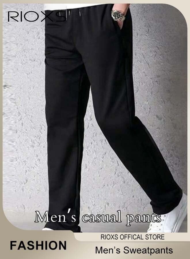 Men's Straight Wide Leg Sweatpants, Casual Lightweight Open Bottom Baggy Sports Pants, Drawstring Elastic Waist Joggers with Side Pockets, Comfortable Breathable Loose Fit Gym Sweatpants Lounge Pants, Trendy Athletic Running Pants, Suitable for Outdoor Activities and Daily Leisure, Black