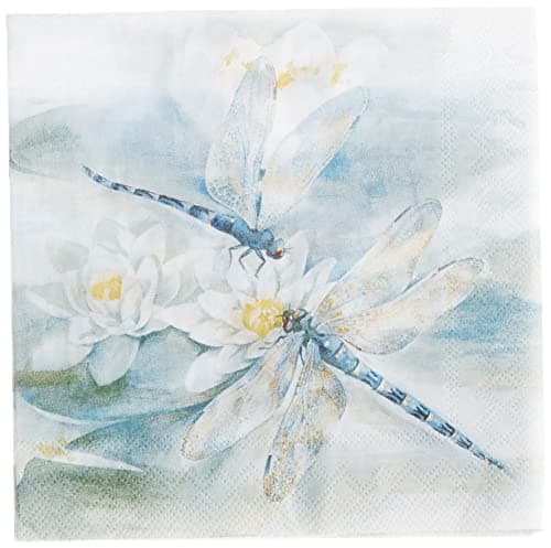 IHR Ideal Home Range Cocktail Napkins Disposable 3-Ply Paper Party Napkin Pack, 5" x 5", Dragonfly, 20-Count