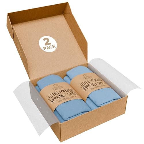 Bassinet Sheet for Bassinet Mattress 100 Organic Muslin Cotton Snuggly Soft Cozy Sheets Fitted for Maxi COSI Iora Angelbliss Baby Joy Kids Club Bedside Sleeper 2 Pack