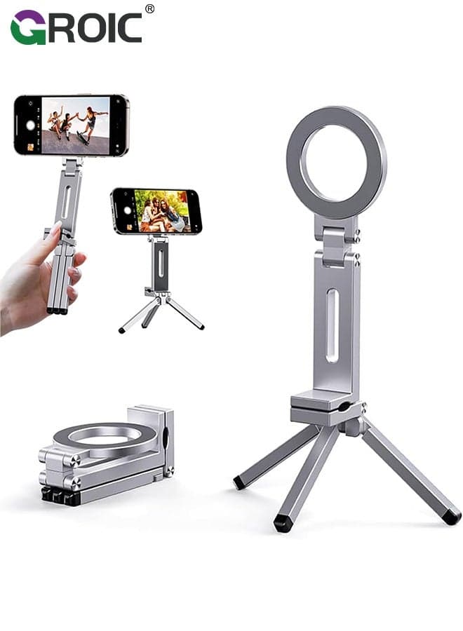 Phone Stand, Magnetic Phone Tripod Stand, Foldable Adjustable Universal Holder with 180° Rotation, Travel Essentials Accessories, Portable Desktop and Travel Mount for All Mobile Phone, Cell Phone Holder