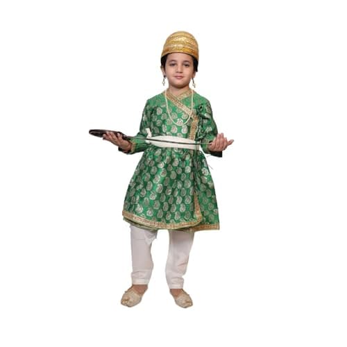 Kaku Fancy Dresses Polyester National Hero Shivaji Costume For Boys | Republic Day Independence Day, Maharashtra Day Chatrapati Shivaji Fancy Dress For Kids - 10-12 Years, Green