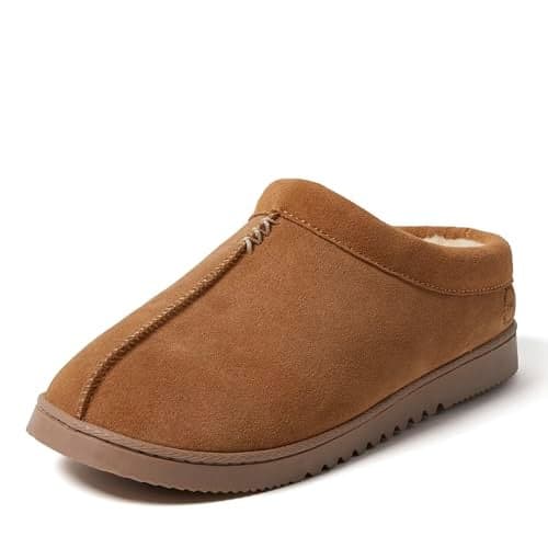 Dearfoams Men's Dean Genuine Suede Clog with Prayer Seam, Chestnut, 11