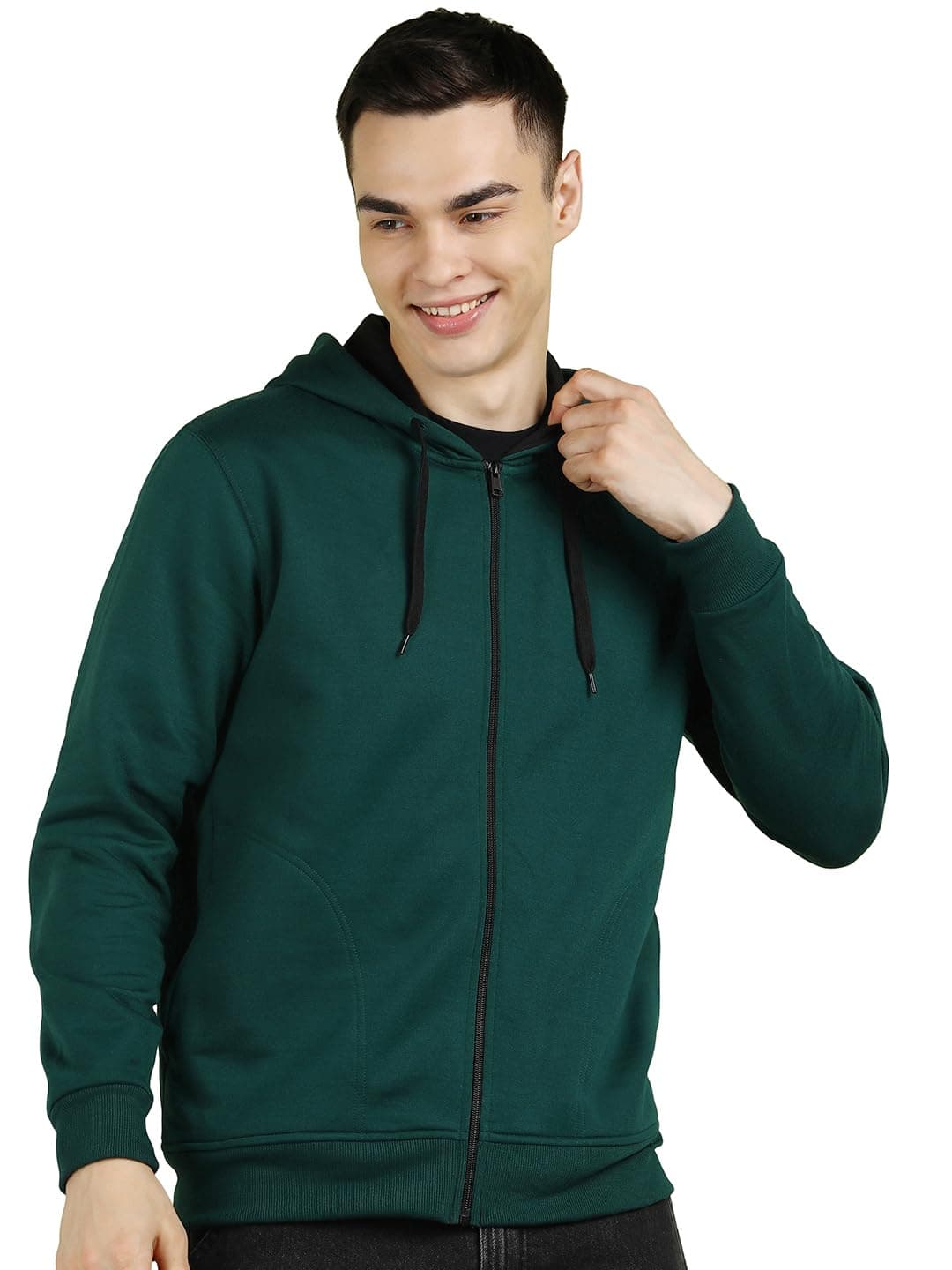 Alan Jones Clothing Men’s Solid Zipper Hooded Sweatshirt | Ribbed Hem, Lined Hood, Side Pockets, Durable Zip | Multiple Colors (Green_M)