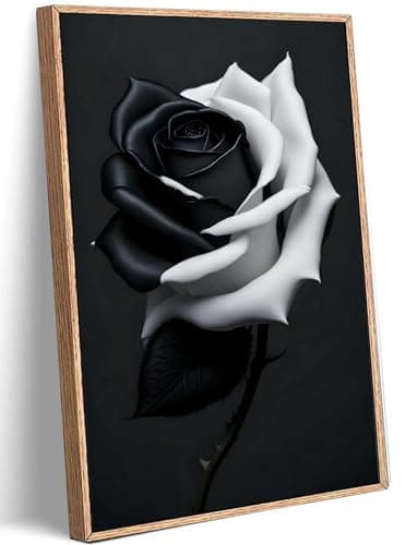 Black And White Rose Wall Art Modern Rose Flower Poster Print Wall Decor Picture Rustic Floral Canvas Painting for Living Room Bedroom Bathroom Farmhouse Home Decoration 12"X16" Unframed