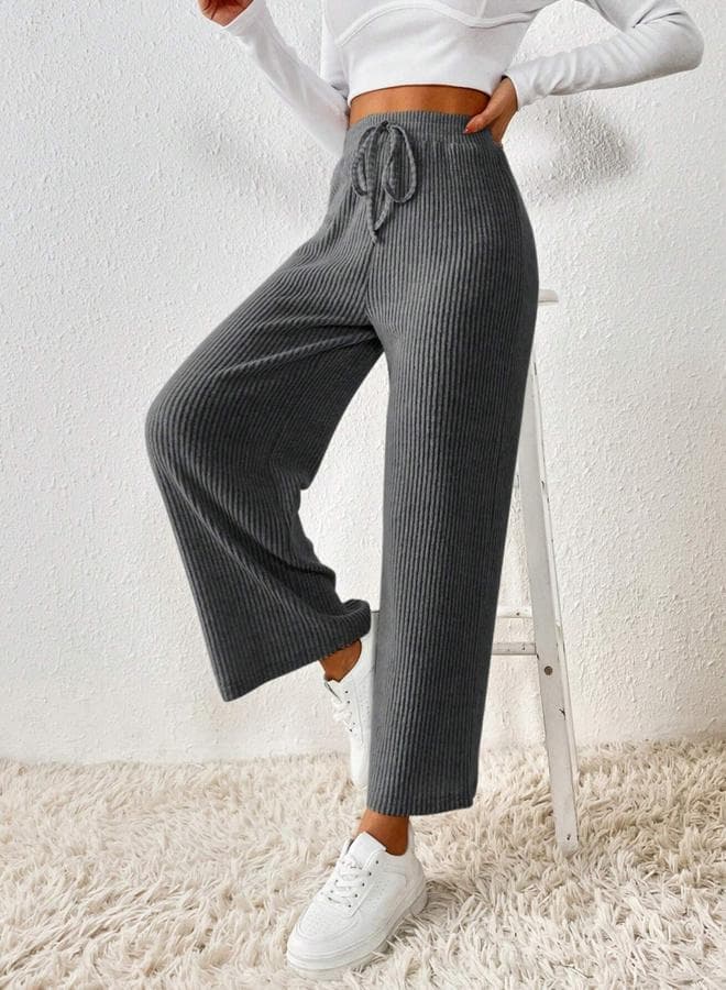 Textured Solid Elastic Drawstring Waist Pants