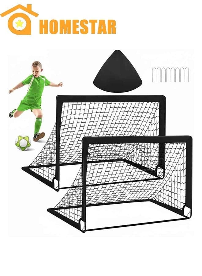 2 Pack Portable Soccer Goals with Carry Bag for Backyard, Indoor and Outdoor Pop Up Football Goals for Toddler, Youth, Adults, Black